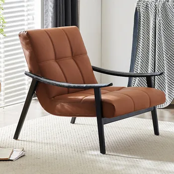אפר עץ, כיסאות נוח איטלקי מינימליסטי יחיד עור מרגיע כסא עץ מלא לסלון הכיסא מעצב מרפסת ספה עצלן